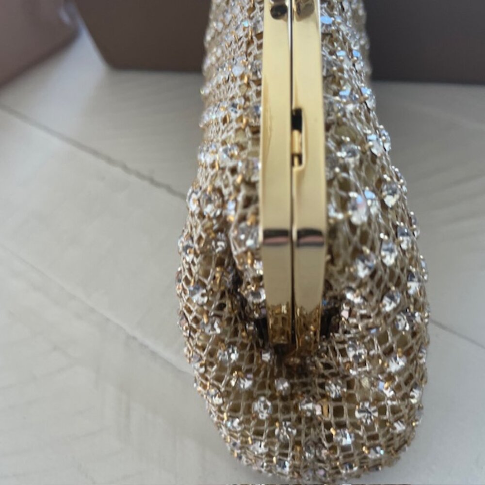 MENBUR GOLD CRYSTAL MESH CLUTCH SMALL SHOULDER BAG #12721-36 NWB - Picture 10 of 15